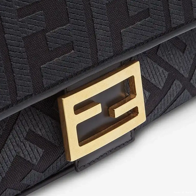 Vintage HOT Black Strap FF Medium Fendi Motif with In Baguette Cut Canvas Laser Bag 0624